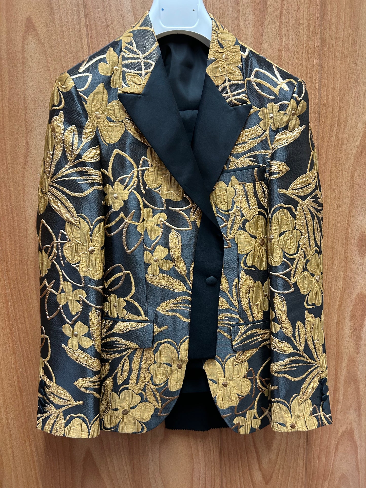 Moda Color Black/Gold Floral Print Turkish 100% Wool Suit