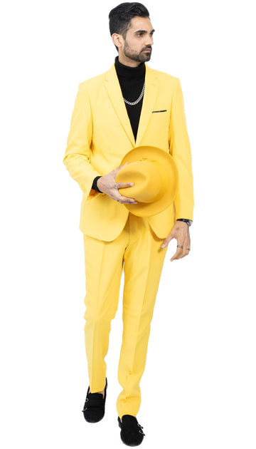 PAUL LORENZO MENS YELLOW SLIM FIT 2 PIECE SUIT