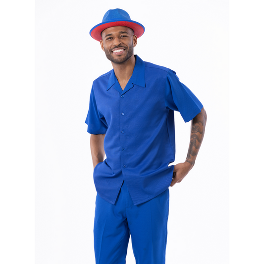 Montique 2311 Men's Walking Suit Cobalt Color Short Sleeve Men's Leisure Suit