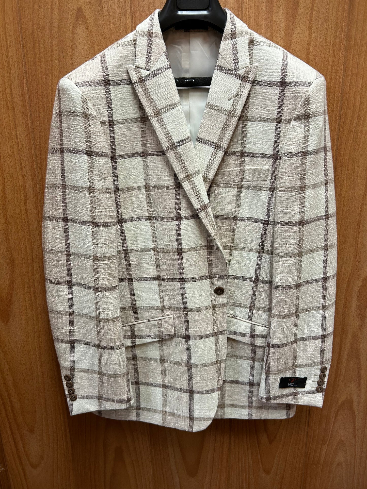 Vitali C1135-PK Natural Checkered 1-Button Blazer/Sports Coat