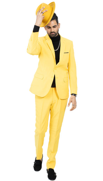 PAUL LORENZO MENS YELLOW SLIM FIT 2 PIECE SUIT