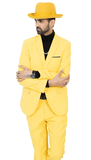 PAUL LORENZO MENS YELLOW SLIM FIT 2 PIECE SUIT