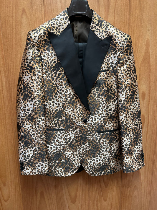 Moda Color Exclusive Cheetah Print Turkish Slim Fit 3-Piece Tuxedo Suit