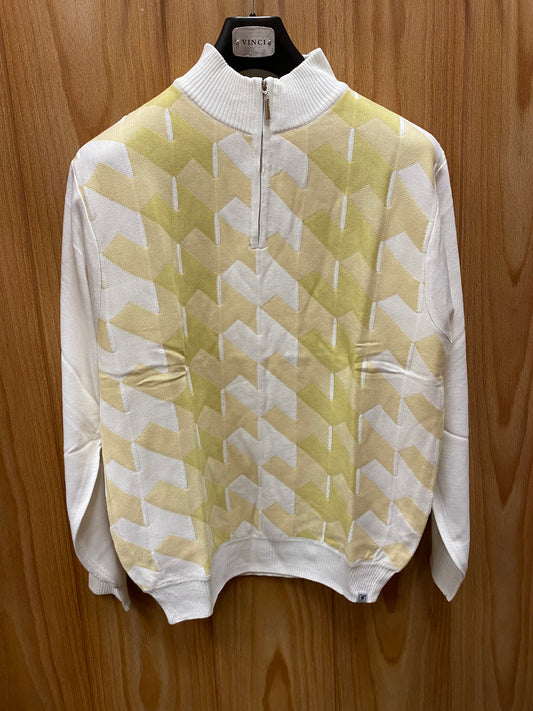 Stacy Adams 5104 Yellow/White Geometric Print Sweater | Quarter Zip