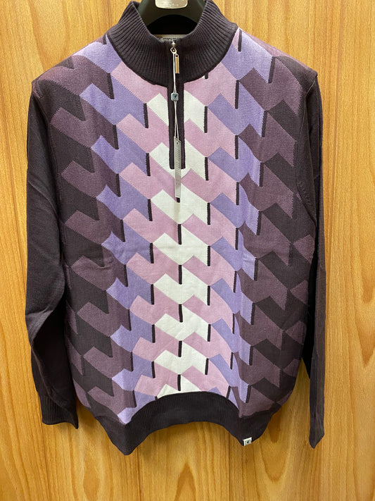 Stacy Adams 5104 Purple Geometric Print Sweater | Quarter Zip