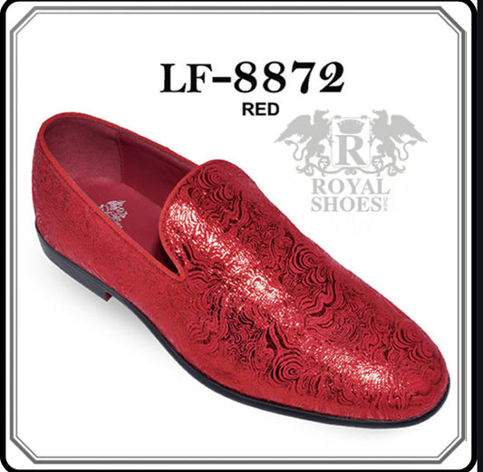 Royal Shoes Red Wavy Print Smoking Slip-on Red Bottom Men’s Dress Shoes LF-8872 Sizes 8-13