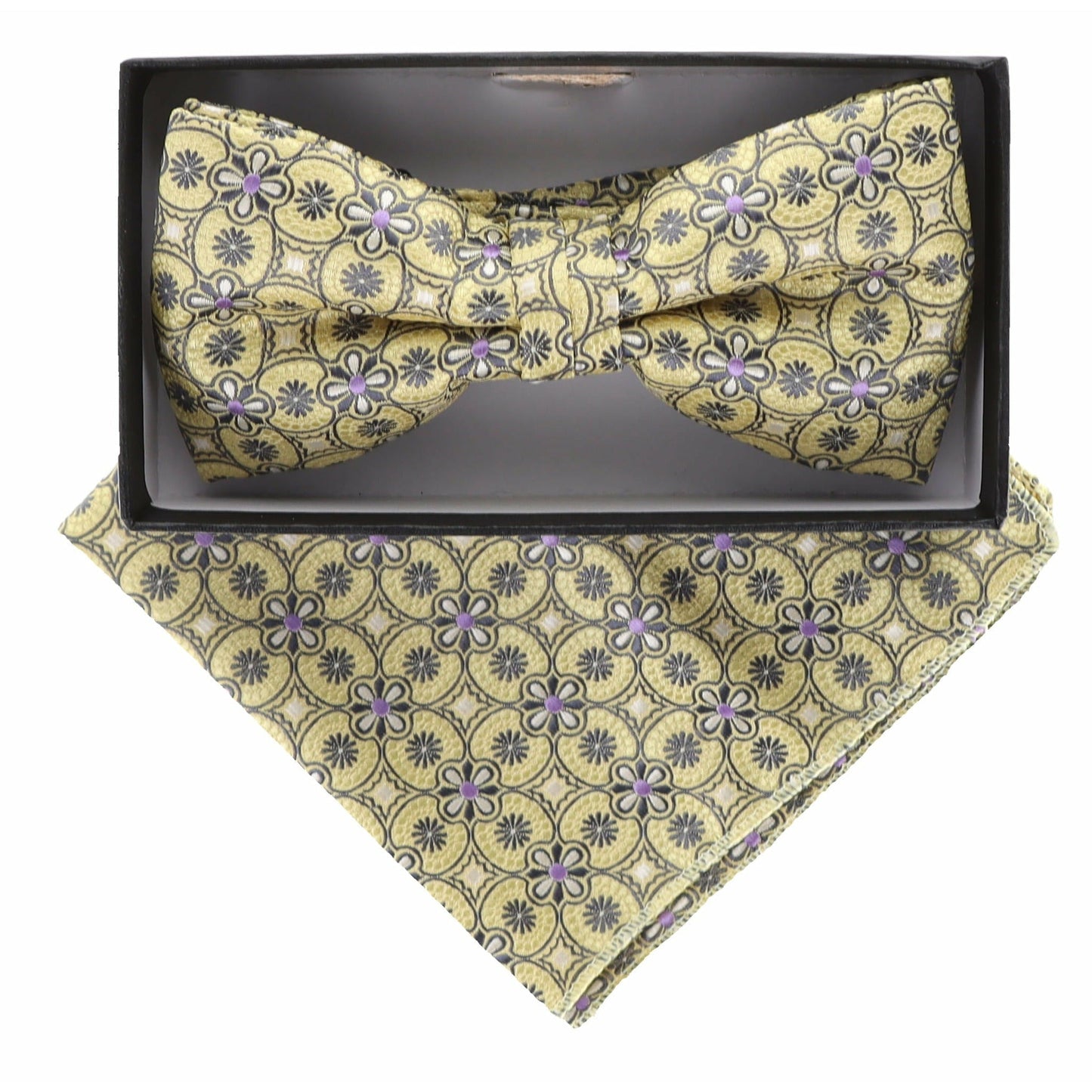 Vittorio Farina Geometric Designer Bow Tie & Pocket Square