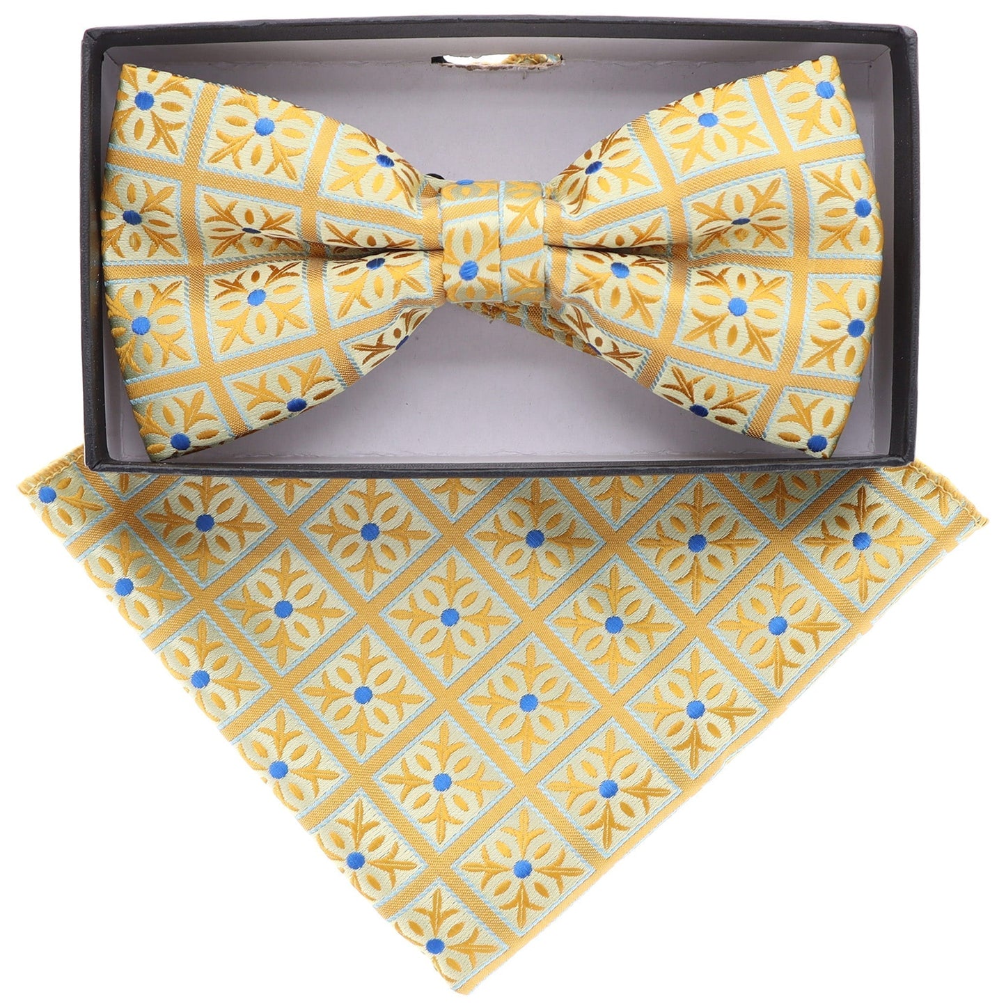 Vittorio Farina Geometric Designer Bow Tie & Pocket Square