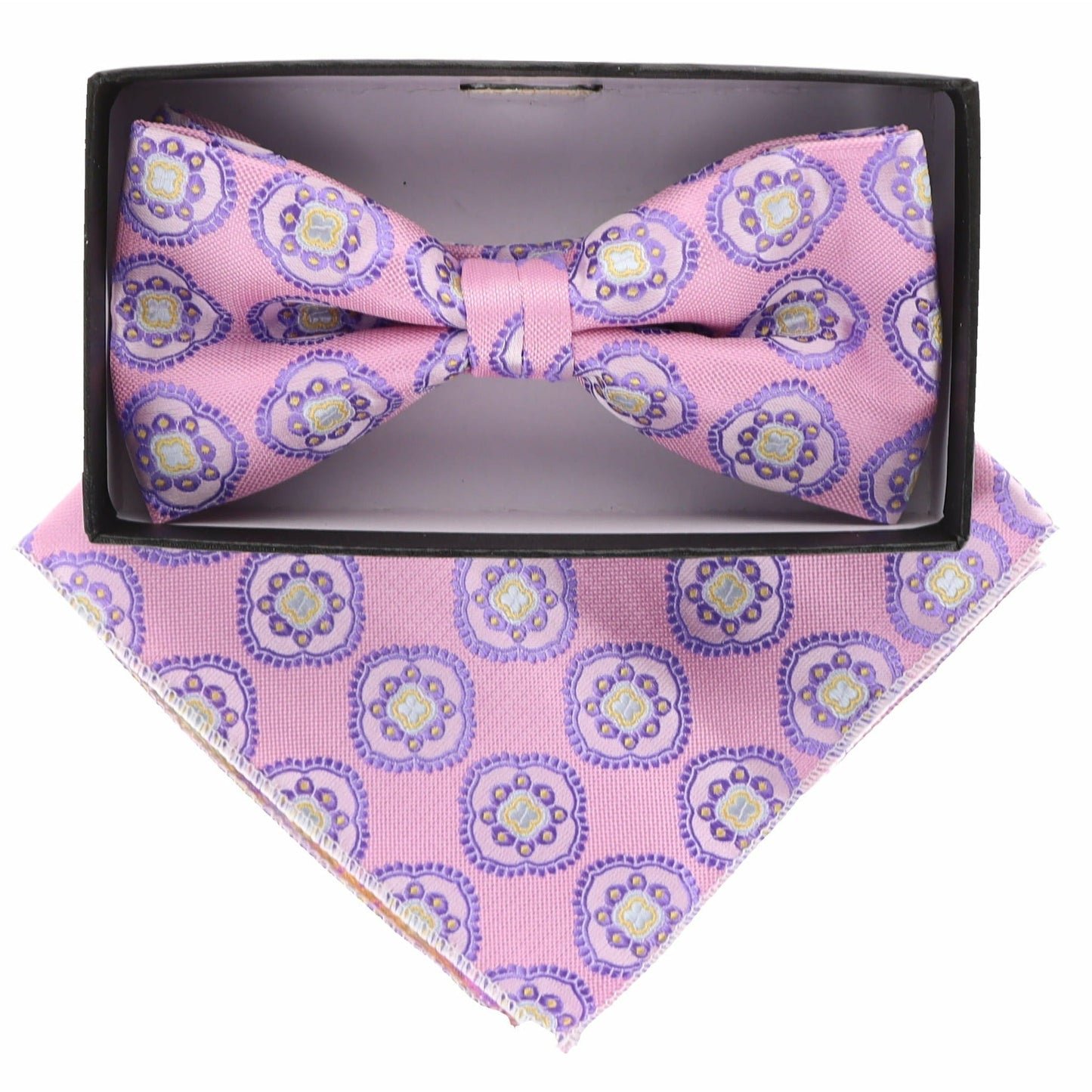 Vittorio Farina Geometric Designer Bow Tie & Pocket Square