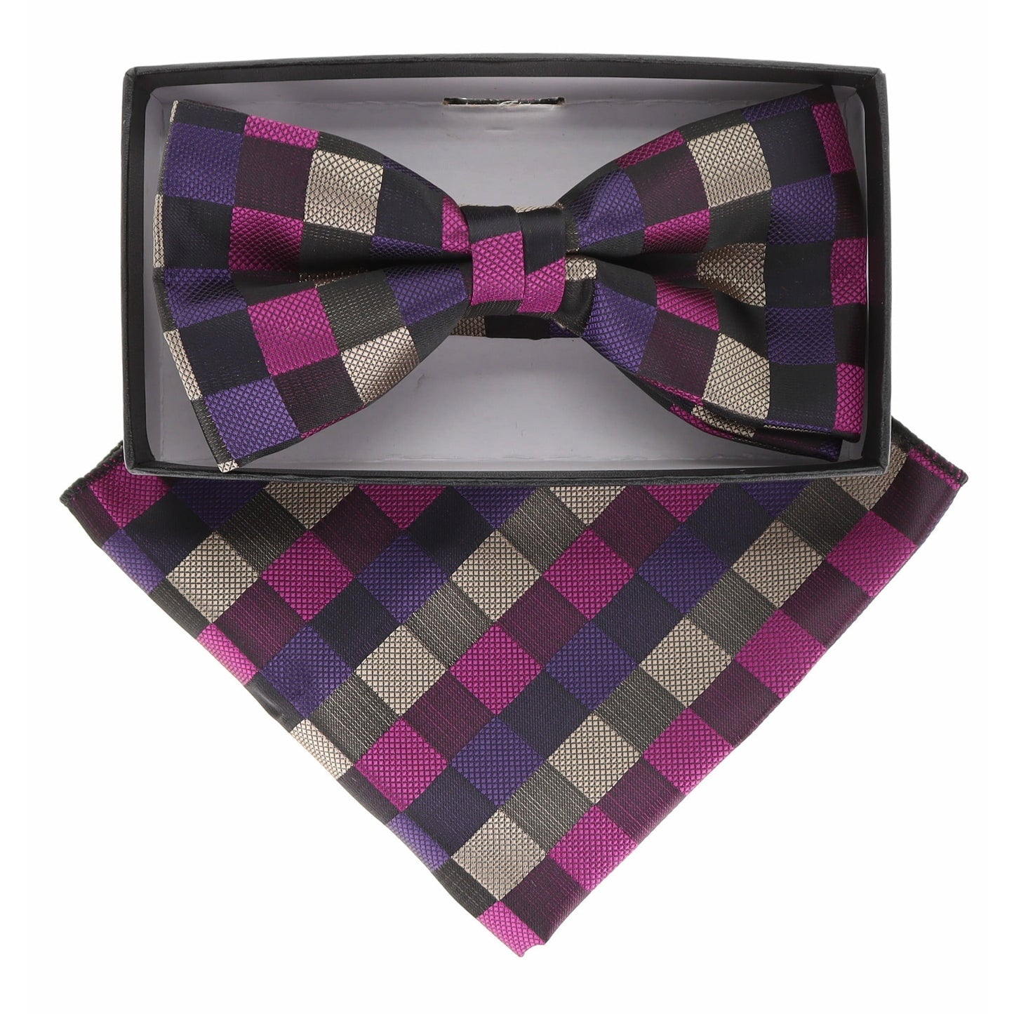 Vittorio Farina Geometric Designer Bow Tie & Pocket Square