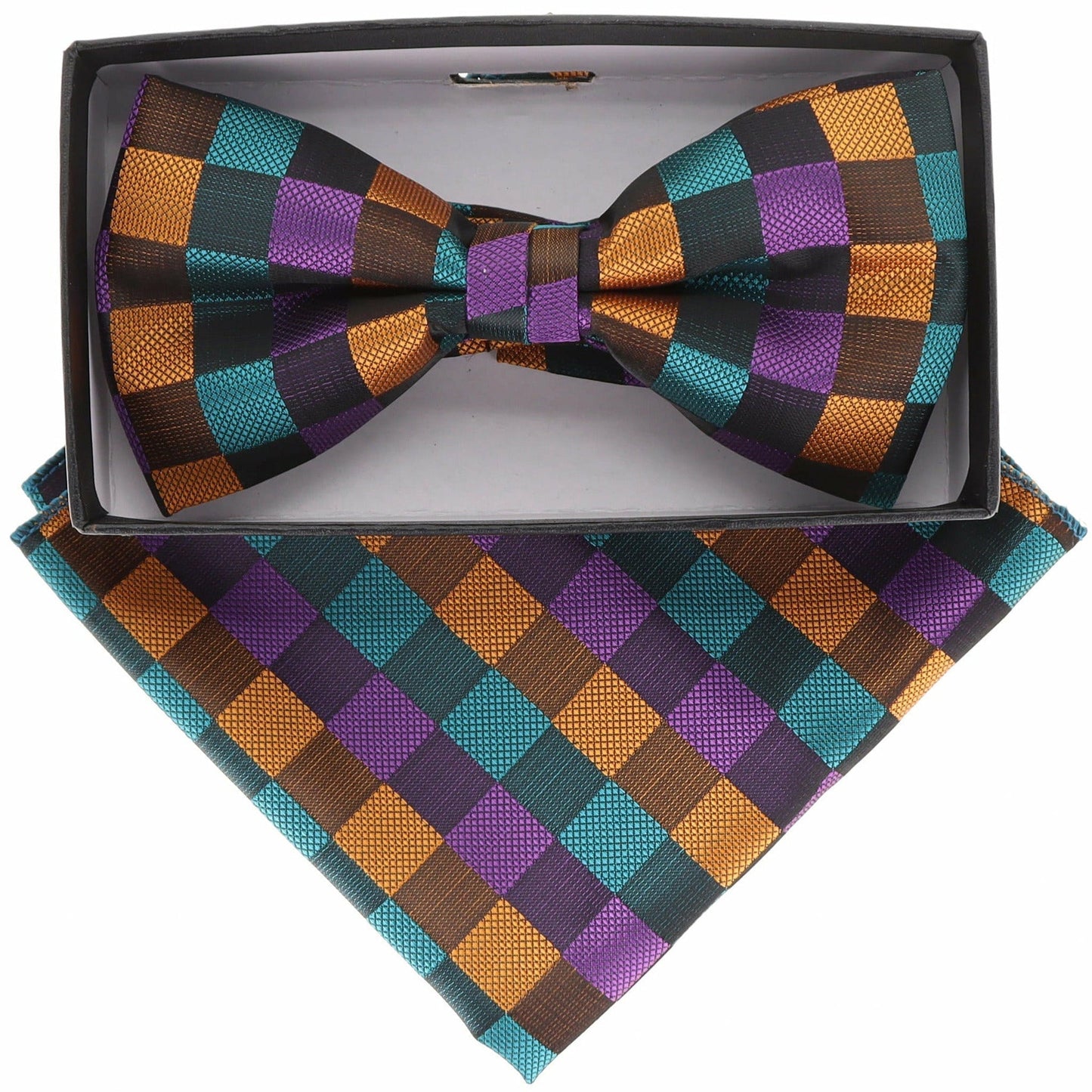 Vittorio Farina Geometric Designer Bow Tie & Pocket Square