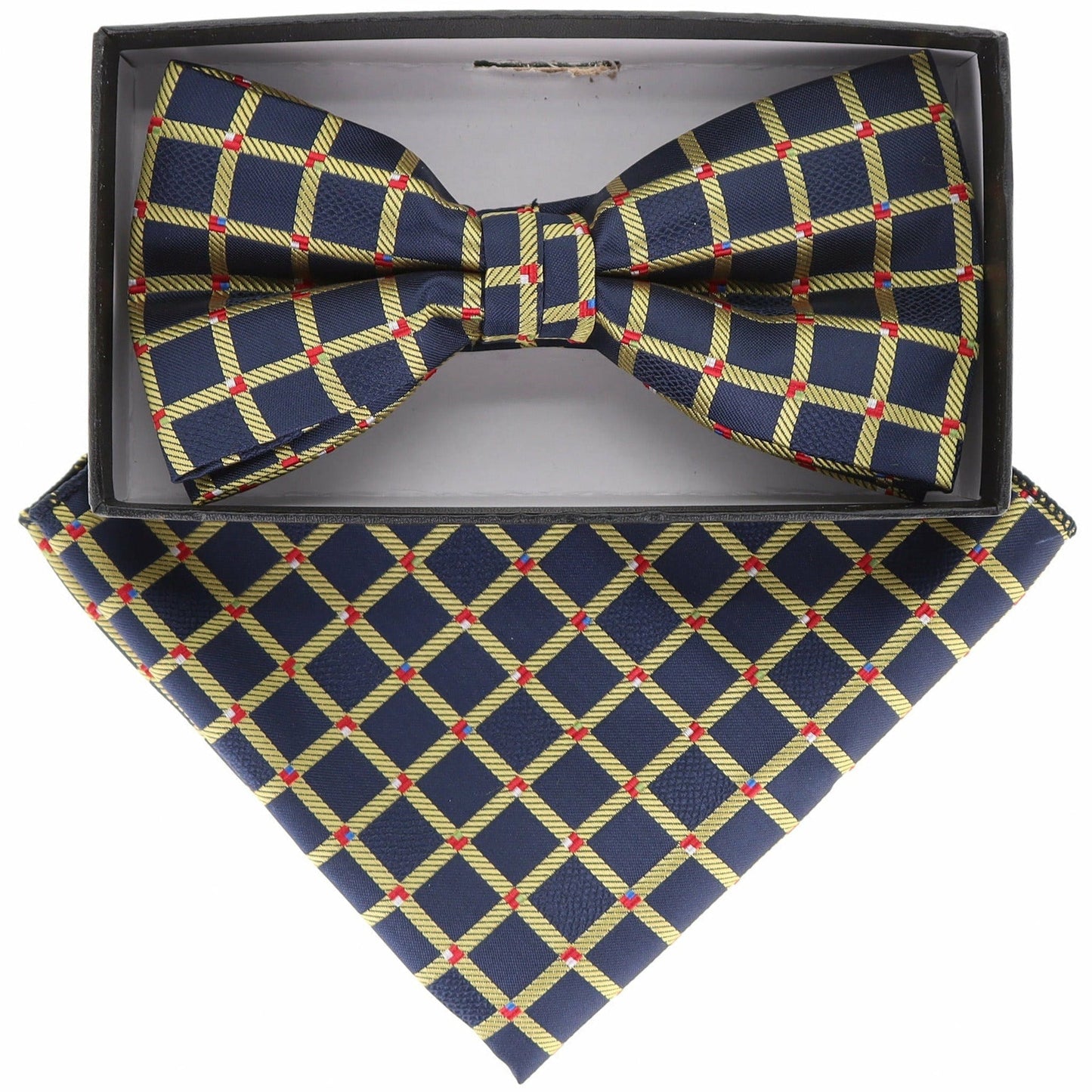 Vittorio Farina Geometric Designer Bow Tie & Pocket Square