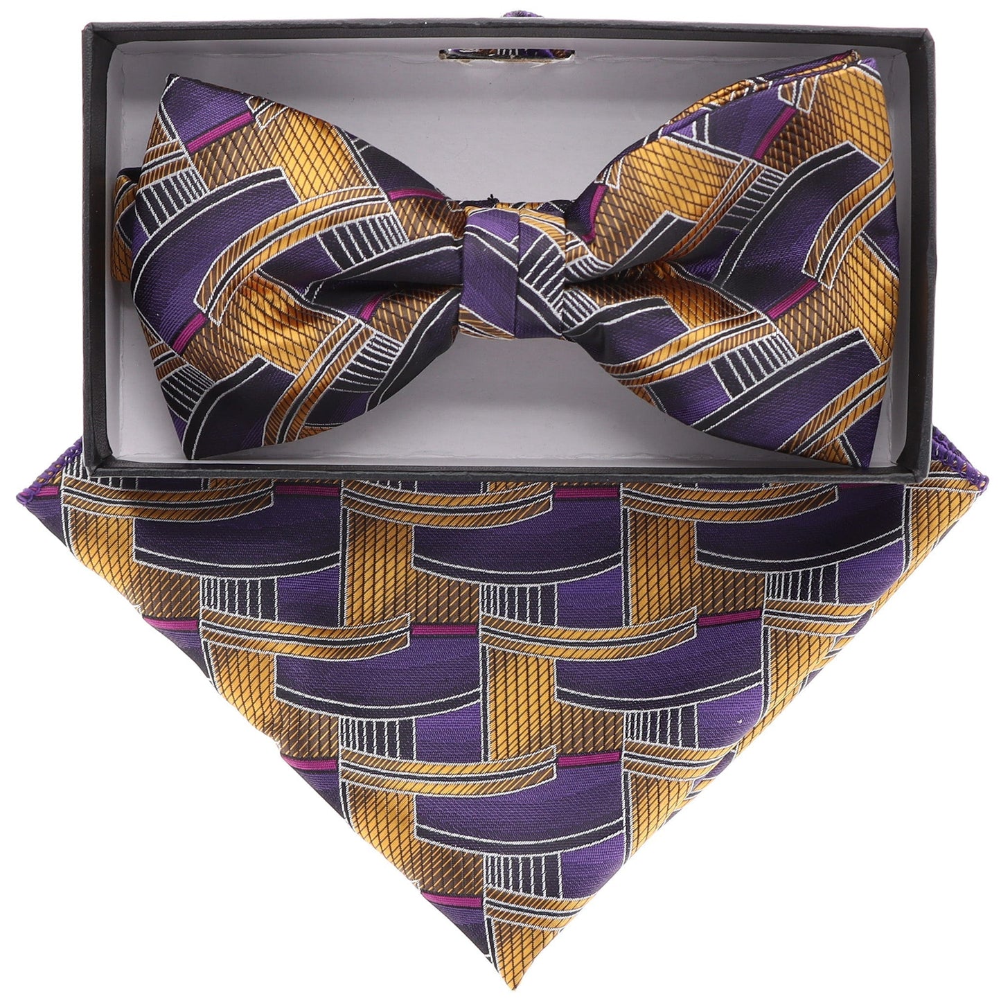 Vittorio Farina Geometric Designer Bow Tie & Pocket Square