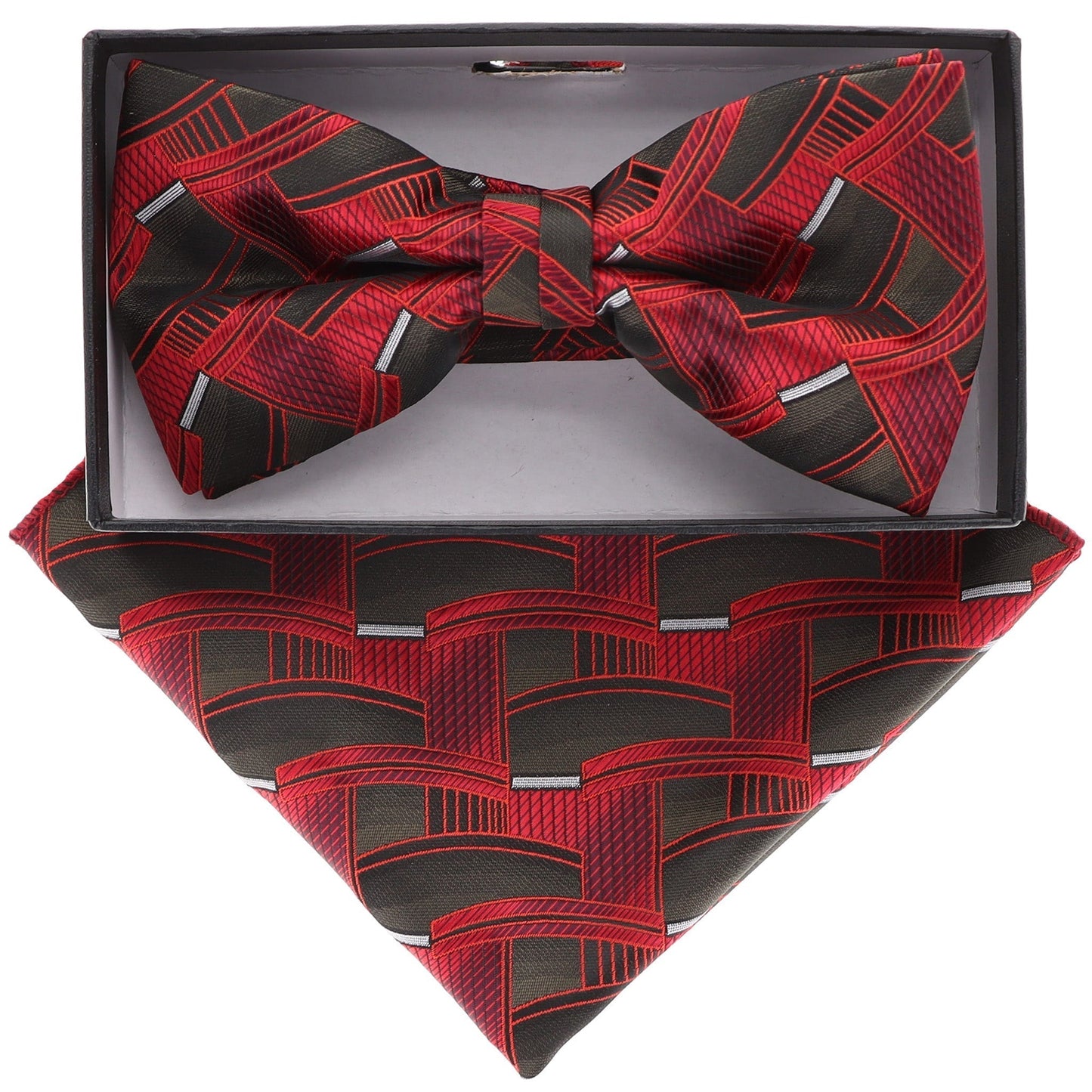 Vittorio Farina Geometric Designer Bow Tie & Pocket Square