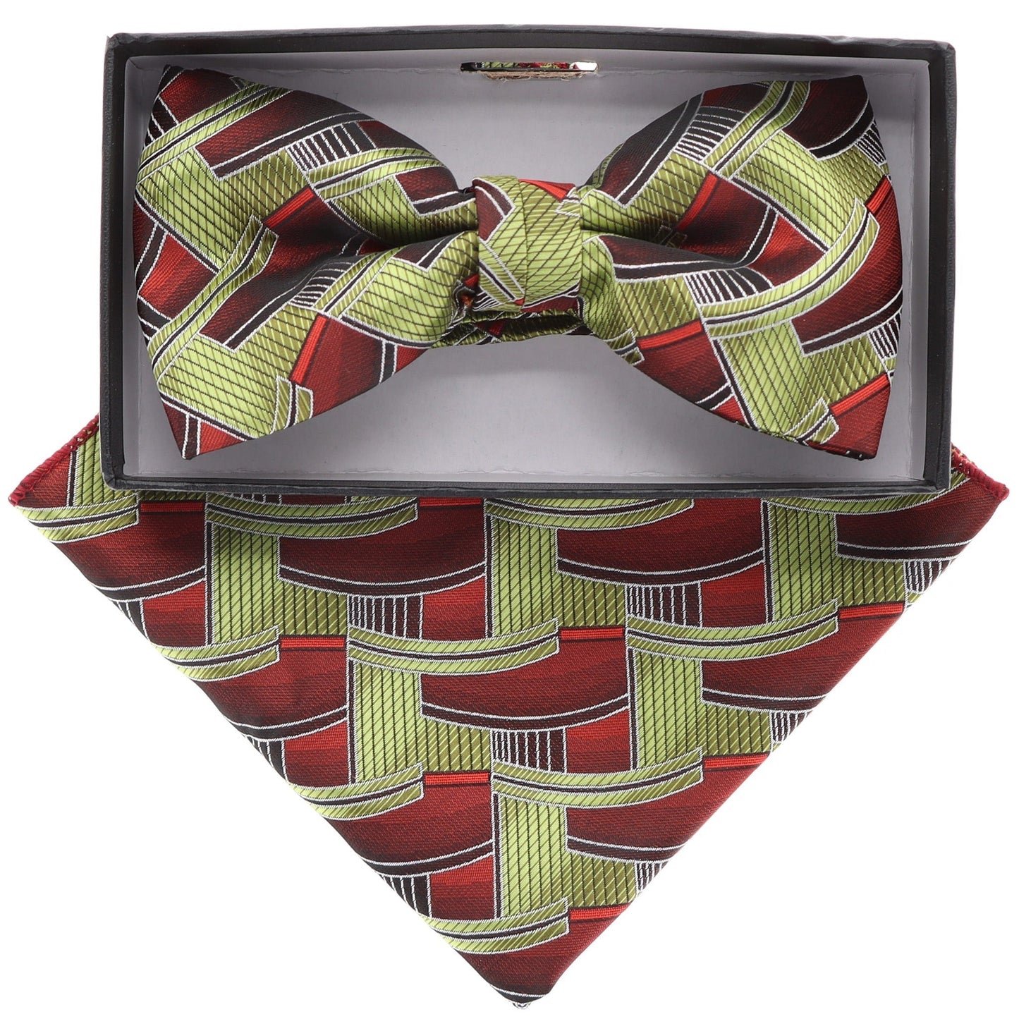 Vittorio Farina Geometric Designer Bow Tie & Pocket Square