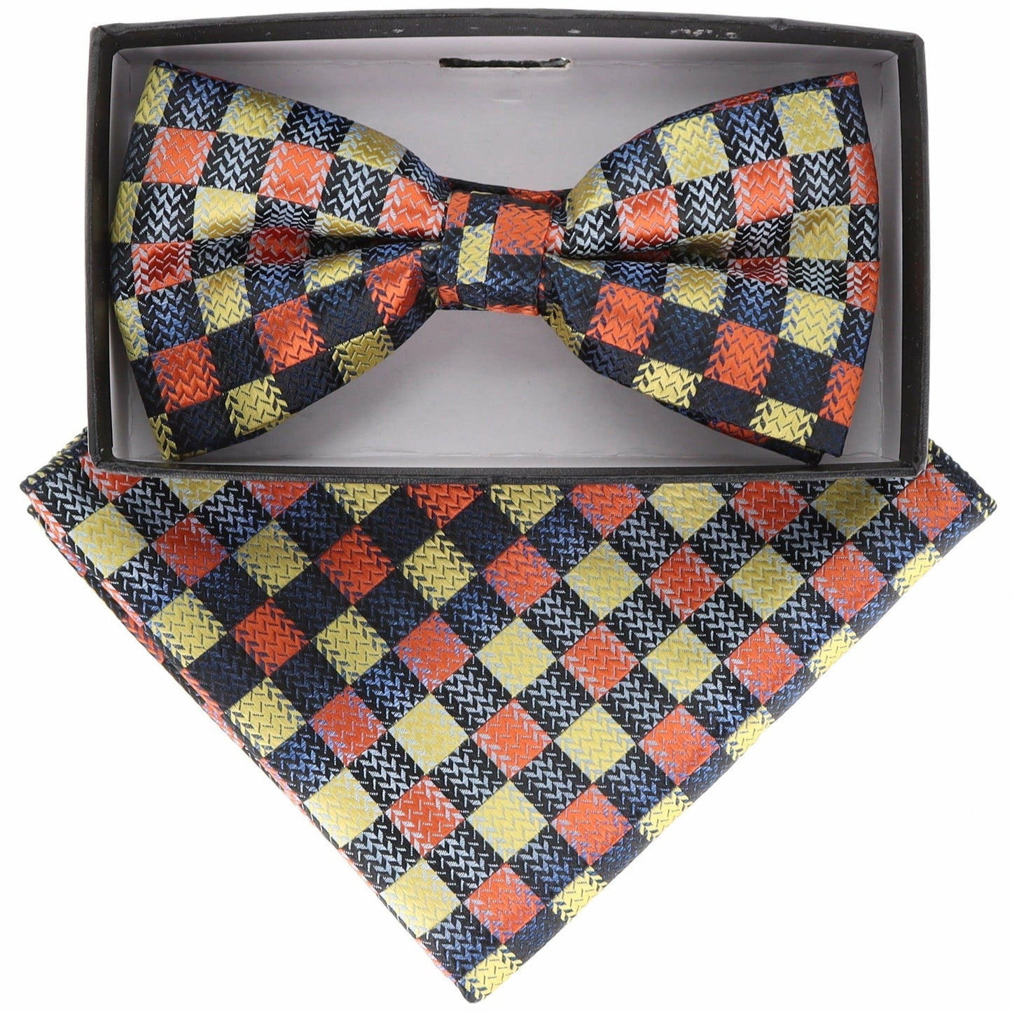 Vittorio Farina Geometric Designer Bow Tie & Pocket Square