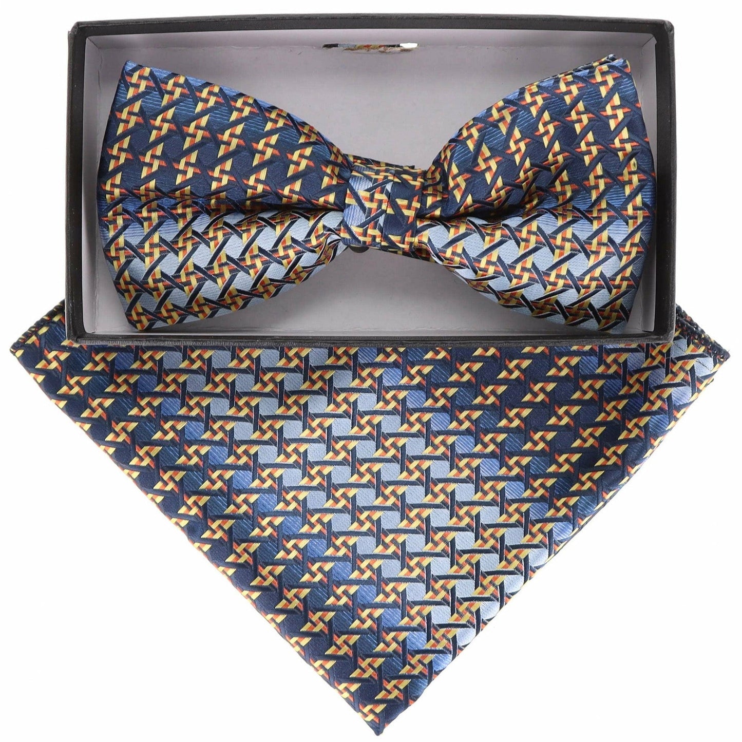 Vittorio Farina Geometric Designer Bow Tie & Pocket Square