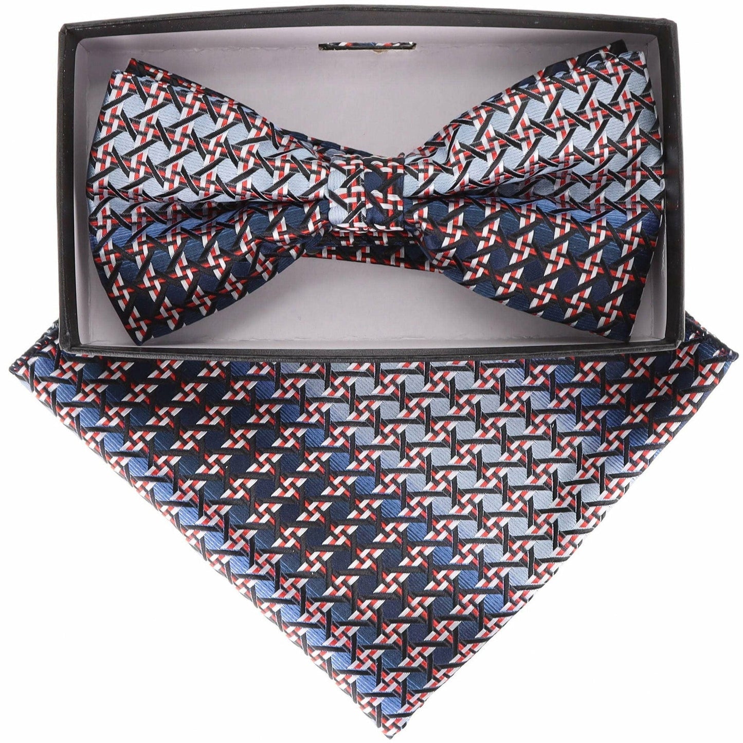 Vittorio Farina Geometric Designer Bow Tie & Pocket Square