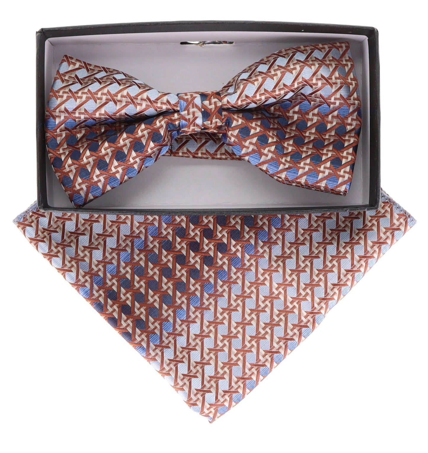 Vittorio Farina Geometric Designer Bow Tie & Pocket Square