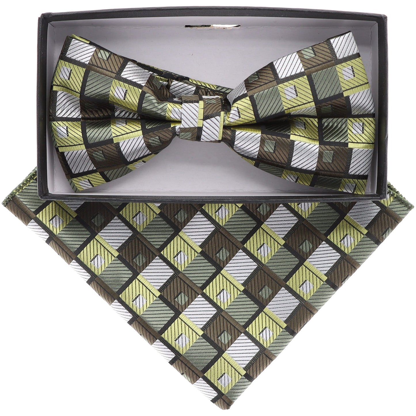 Vittorio Farina Geometric Designer Bow Tie & Pocket Square