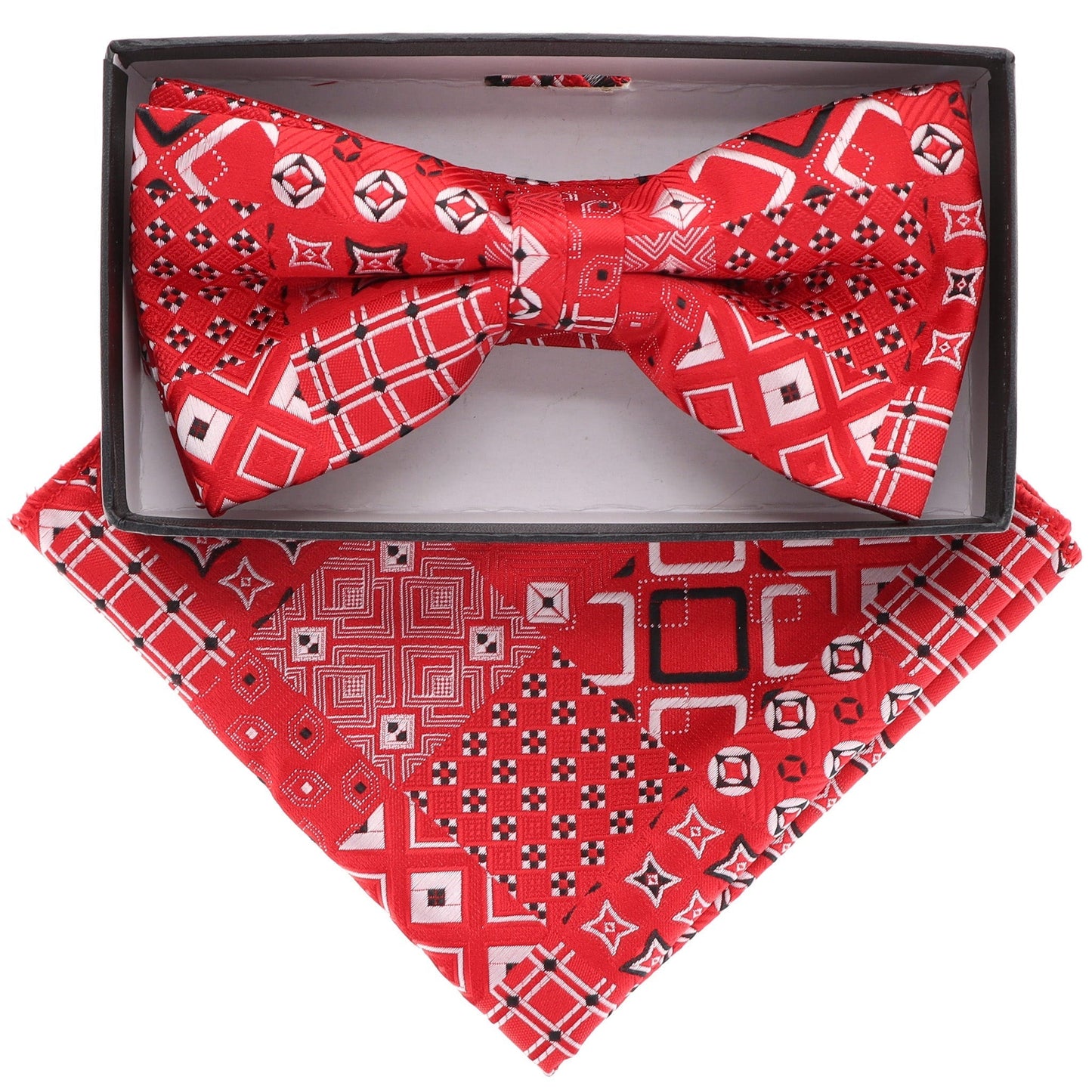 Vittorio Farina Geometric Designer Bow Tie & Pocket Square