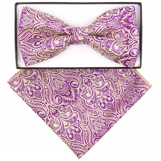 Vittorio Farina Geometric Designer Bow Tie & Pocket Square