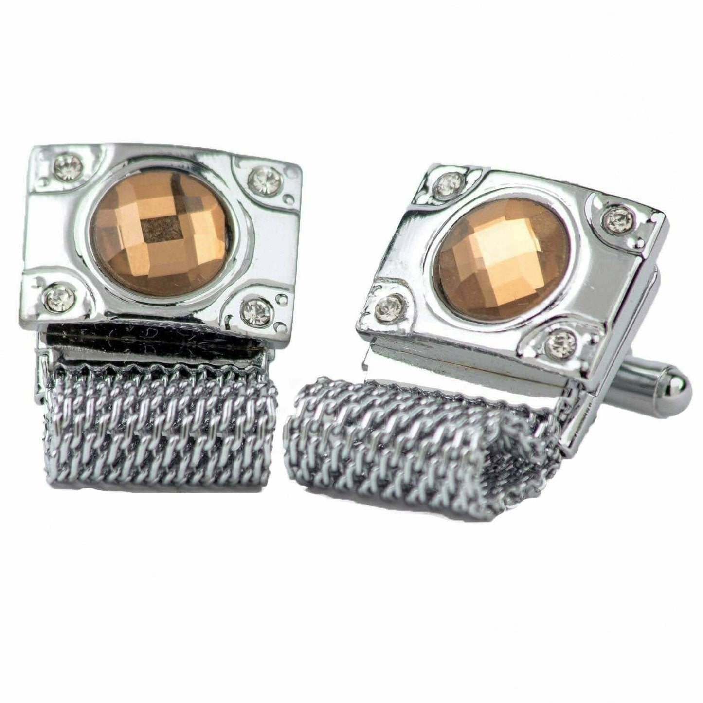 Vittorio Vico Vibrant Colorful Square Crystal Chain Cufflinks in Round Setting