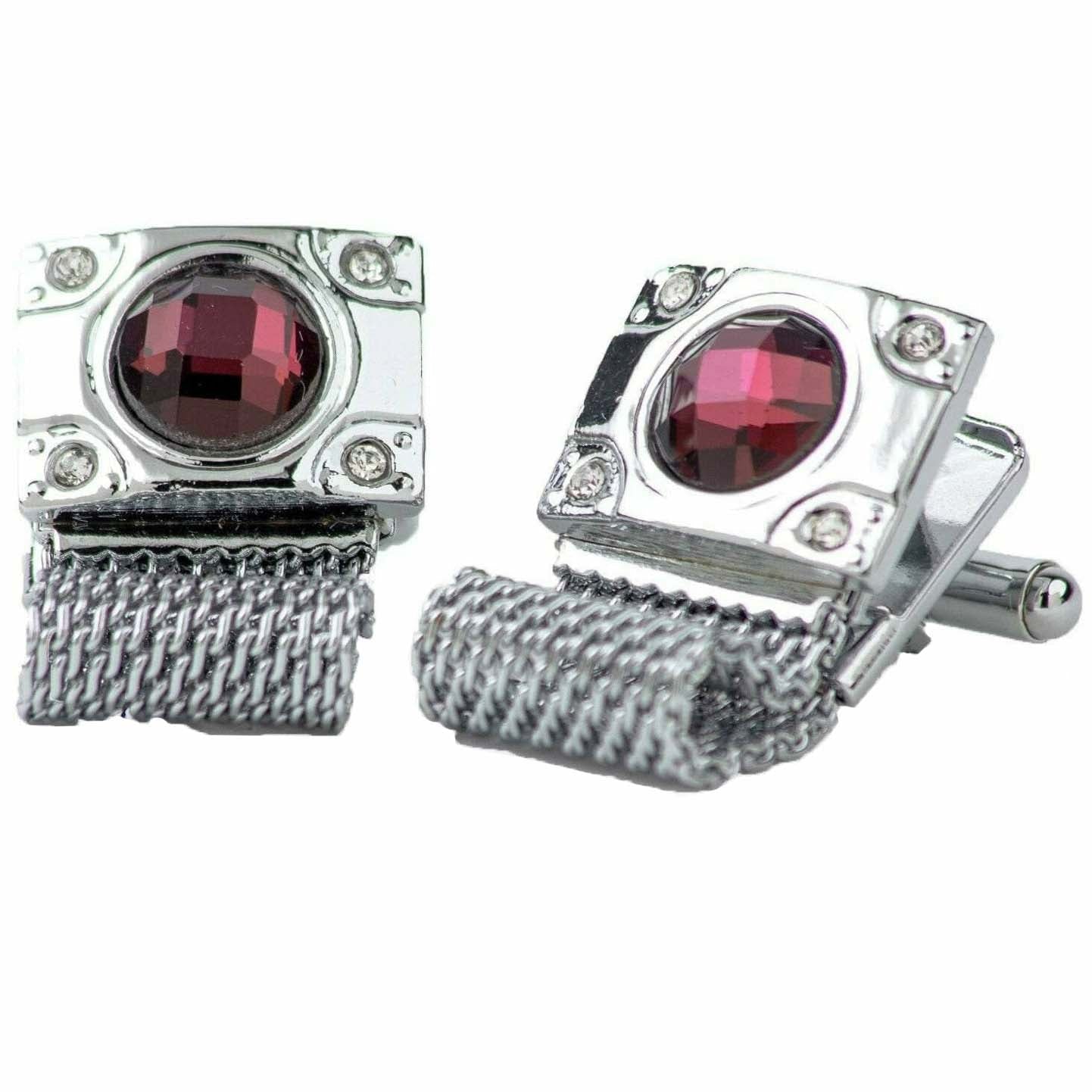 Vittorio Vico Vibrant Colorful Square Crystal Chain Cufflinks in Round Setting