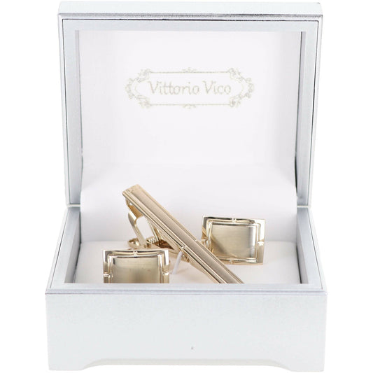 Vittorio Vico Plain Gold Cufflinks & Tie Bar Set