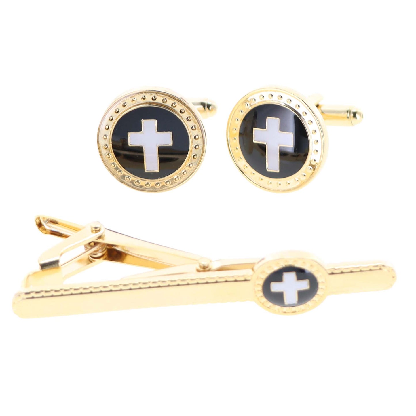 Vittorio Vico Religious Cufflinks & Tie Bar Set