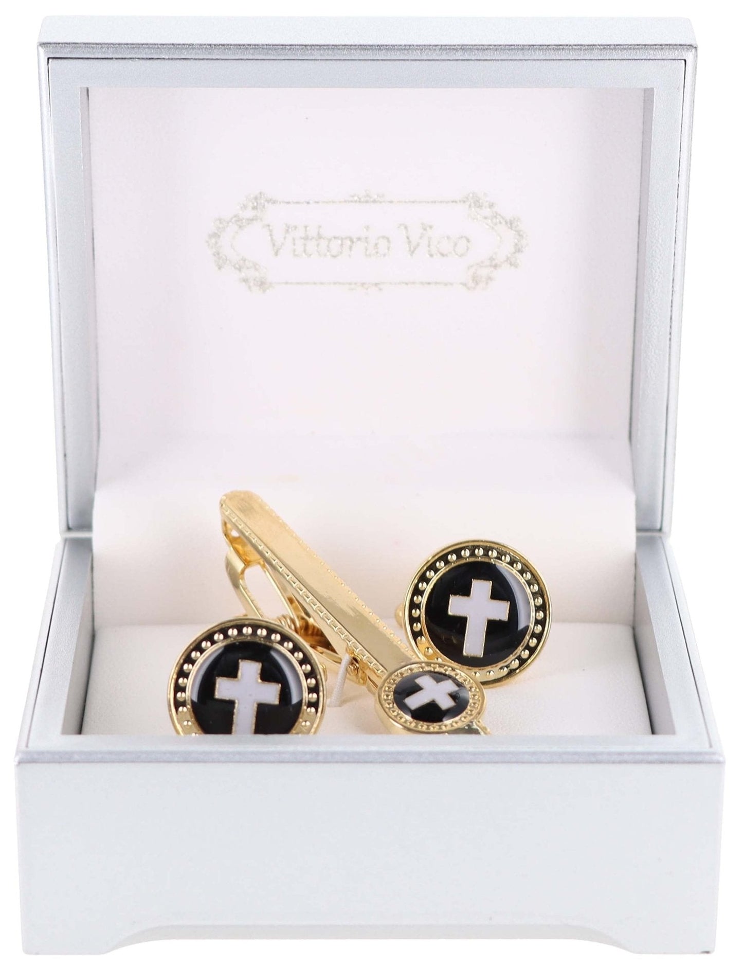 Vittorio Vico Religious Cufflinks & Tie Bar Set