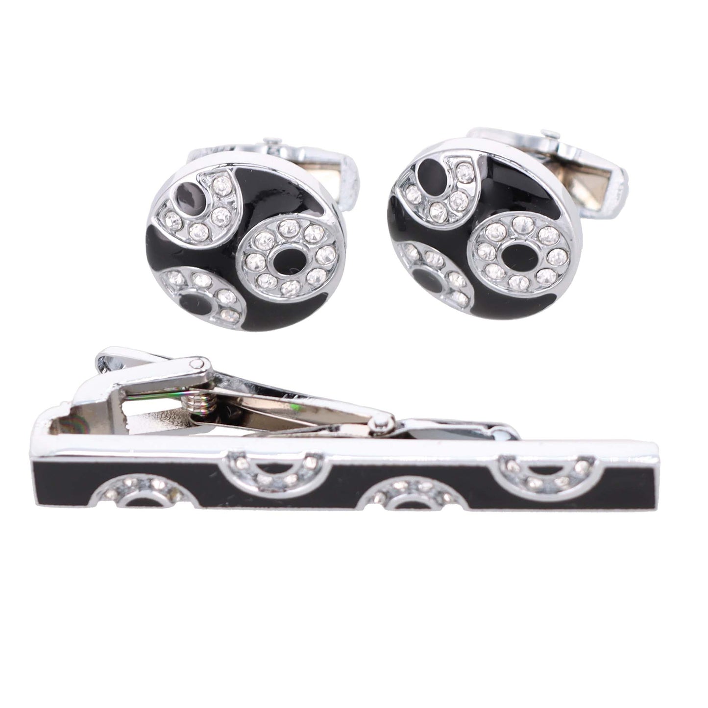 Vittorio Vico Silver Rhinestone Cufflinks & Tie Bar Set