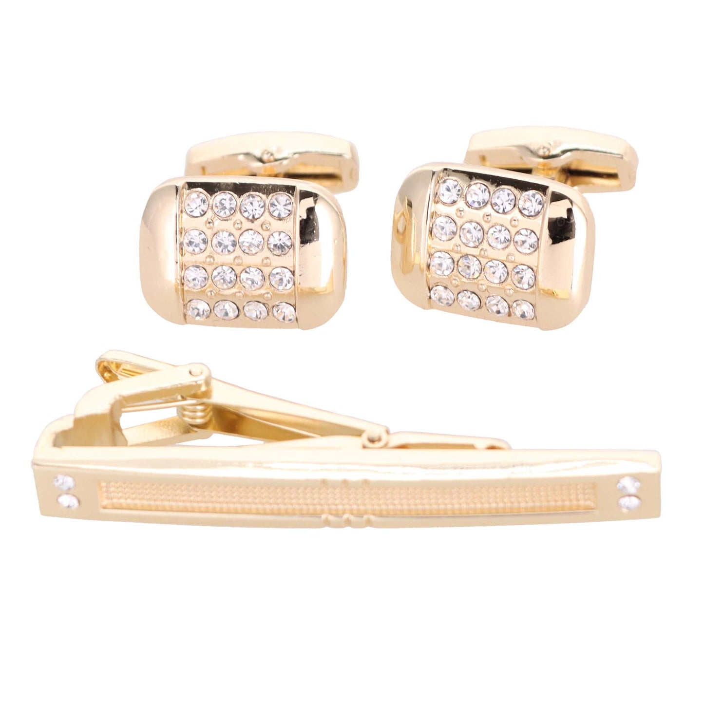 Vittorio Vico Gold Rhinestone Cufflinks & Tie Bar Set