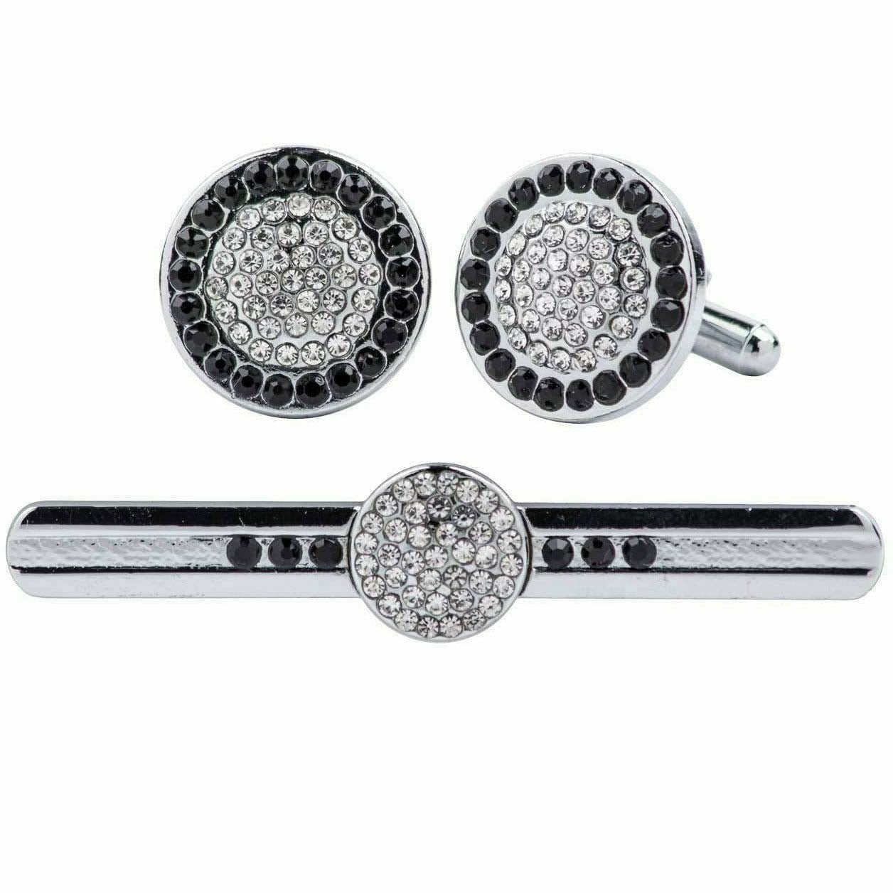 Vittorio Vico Silver Rhinestone Cufflinks & Tie Bar Set