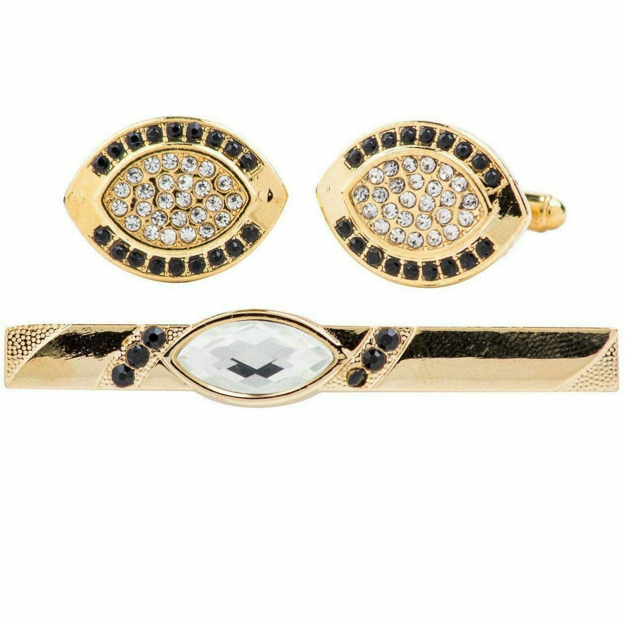 Vittorio Vico Gold Rhinestone Cufflinks & Tie Bar Set