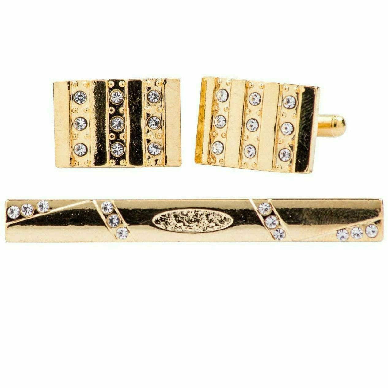 Vittorio Vico Gold Rhinestone Cufflinks & Tie Bar Set