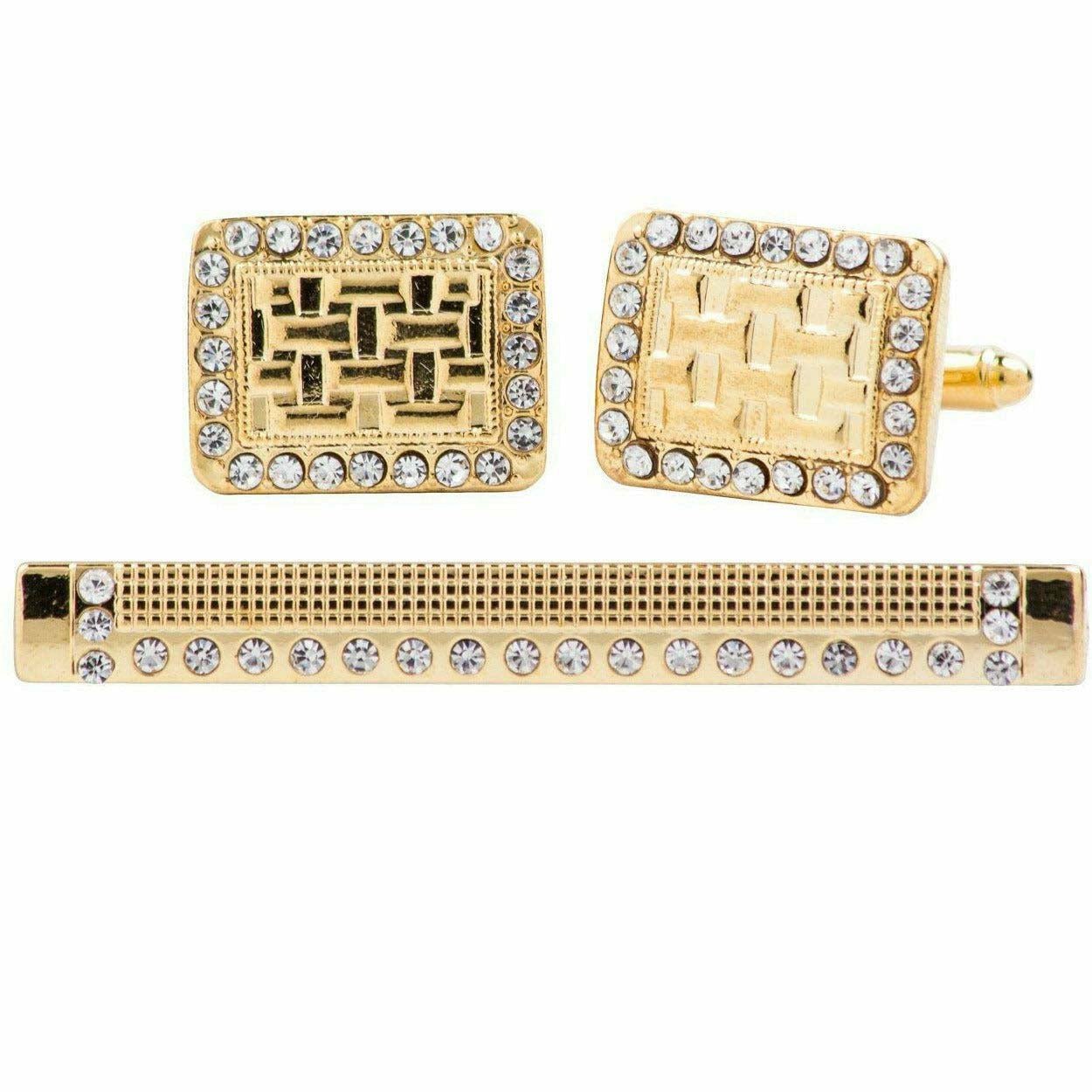 Vittorio Vico Gold Rhinestone Cufflinks & Tie Bar Set