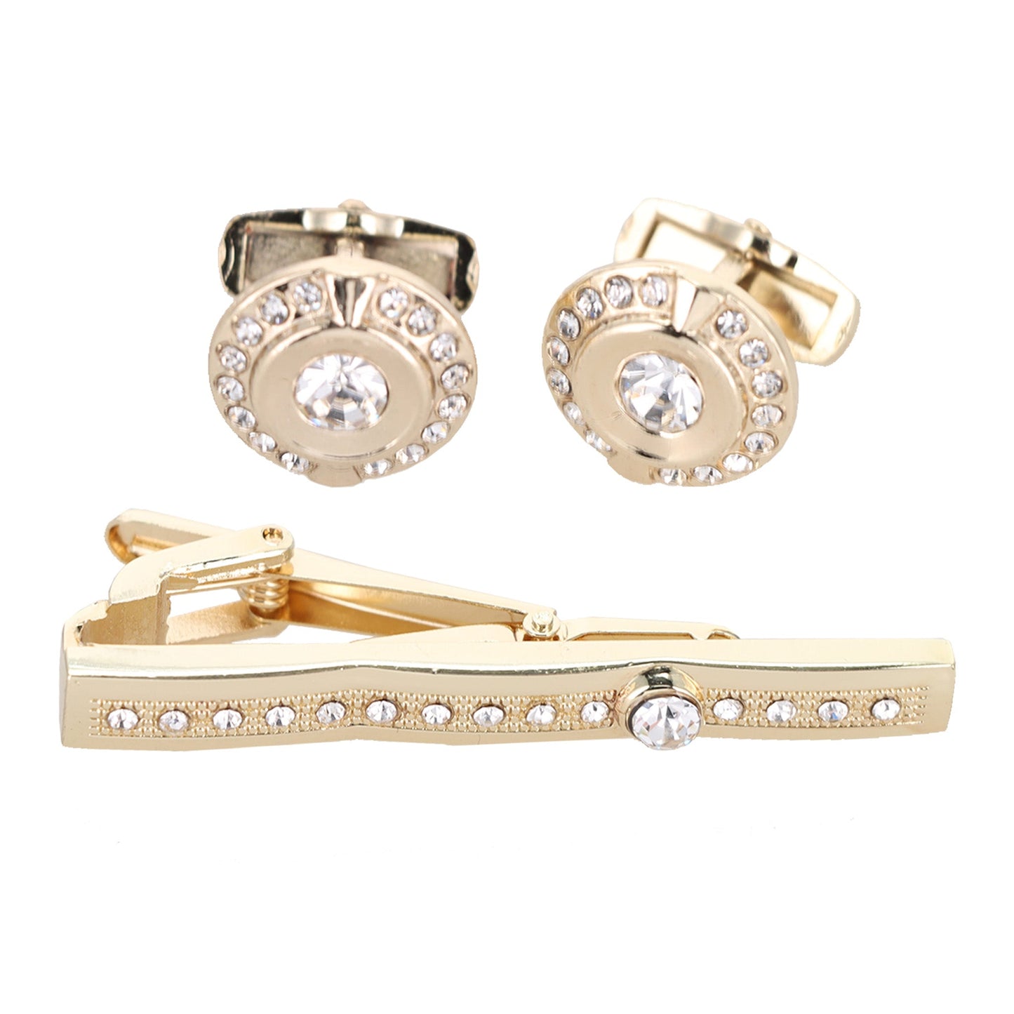 Vittorio Vico Gold Rhinestone Cufflinks & Tie Bar Set