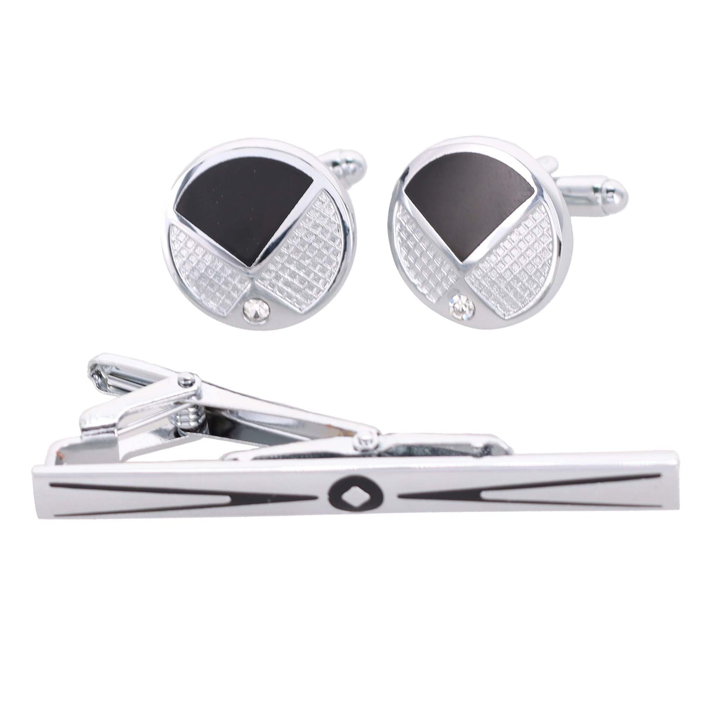 Vittorio Vico Silver Rhinestone Cufflinks & Tie Bar Set