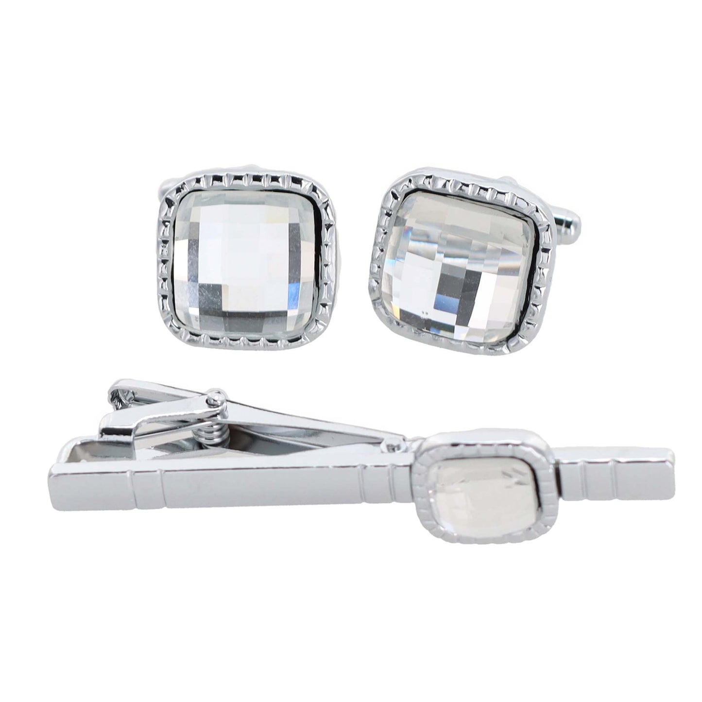 Vittorio Vico Square Colored Crystal Cufflinks & Tie Bar Set