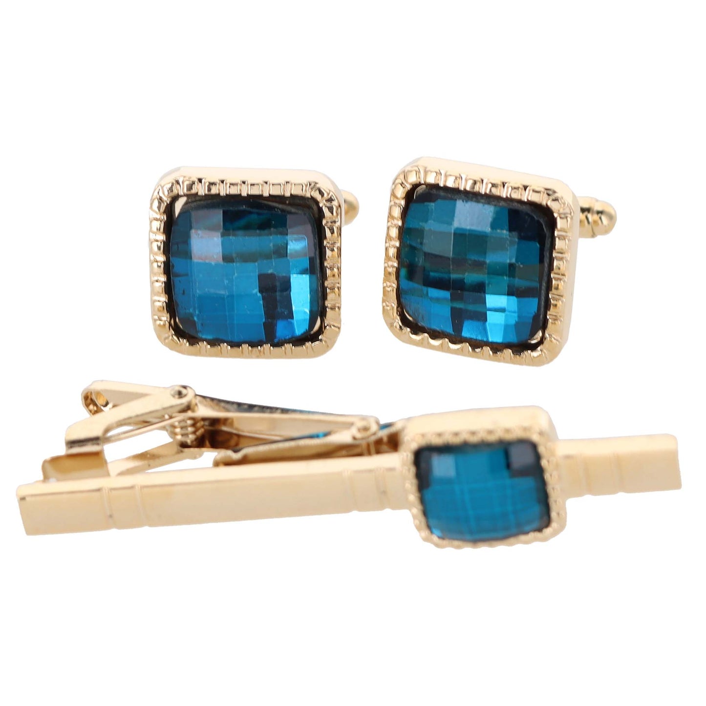 Vittorio Vico Square Colored Crystal Cufflinks & Tie Bar Set