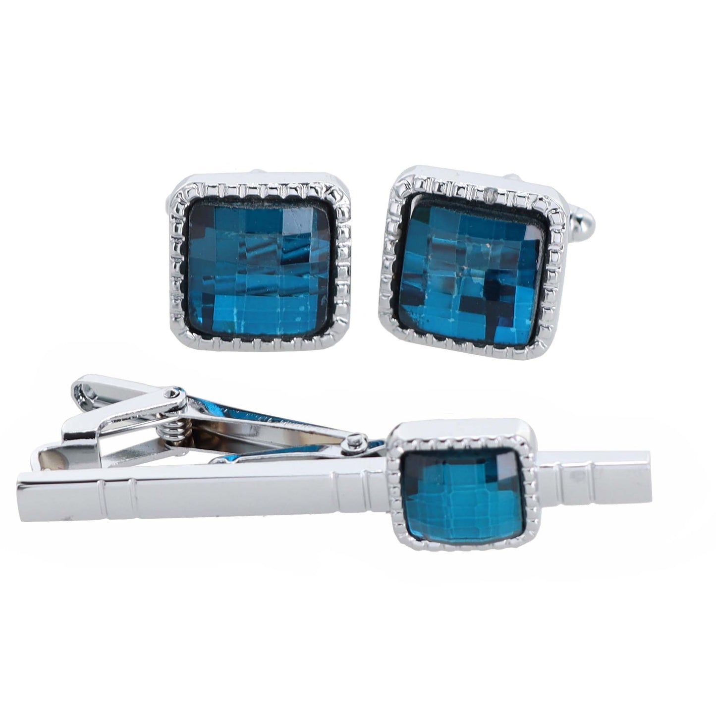 Vittorio Vico Square Colored Crystal Cufflinks & Tie Bar Set