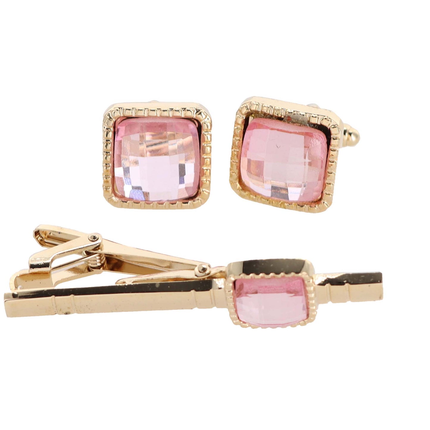 Vittorio Vico Square Colored Crystal Cufflinks & Tie Bar Set