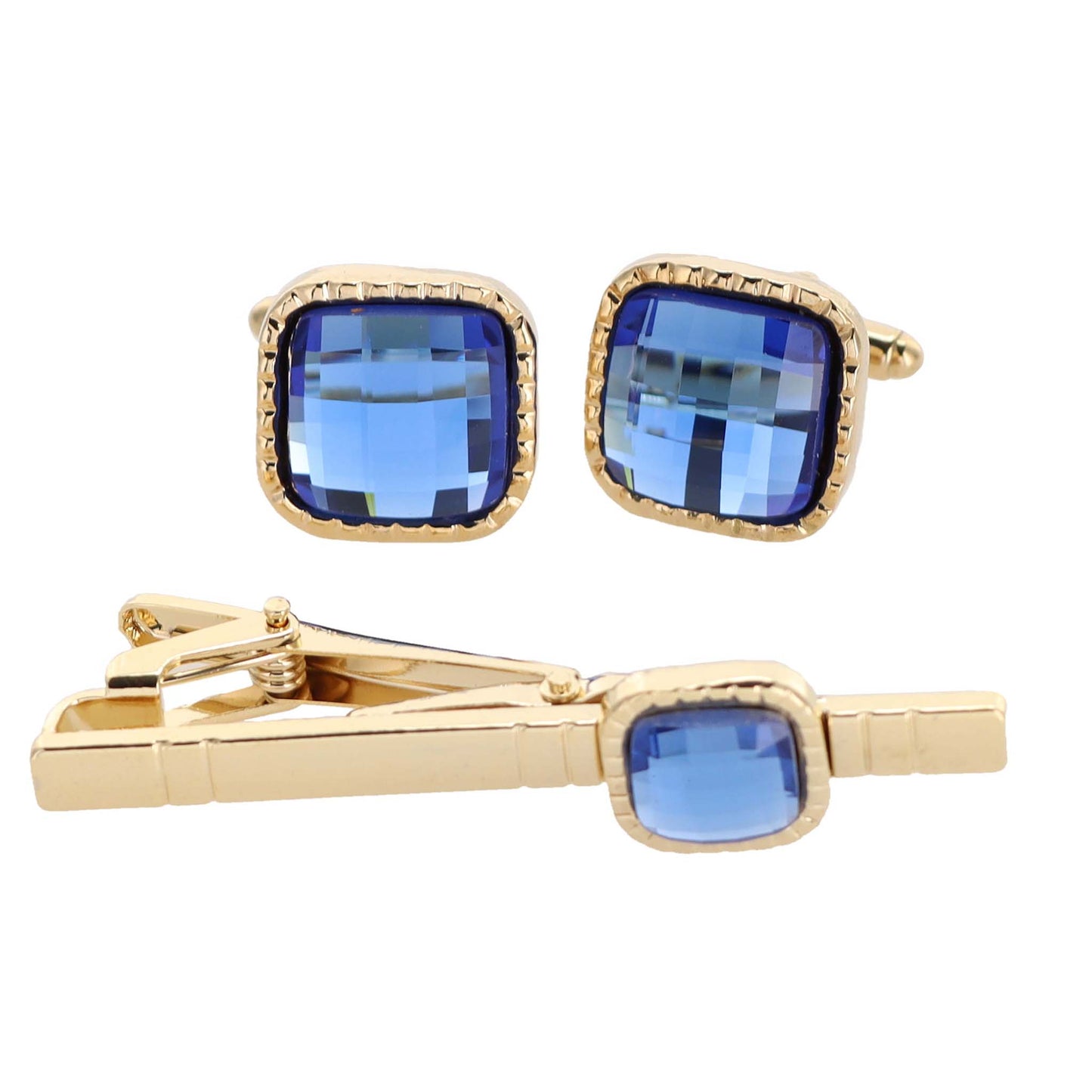 Vittorio Vico Square Colored Crystal Cufflinks & Tie Bar Set