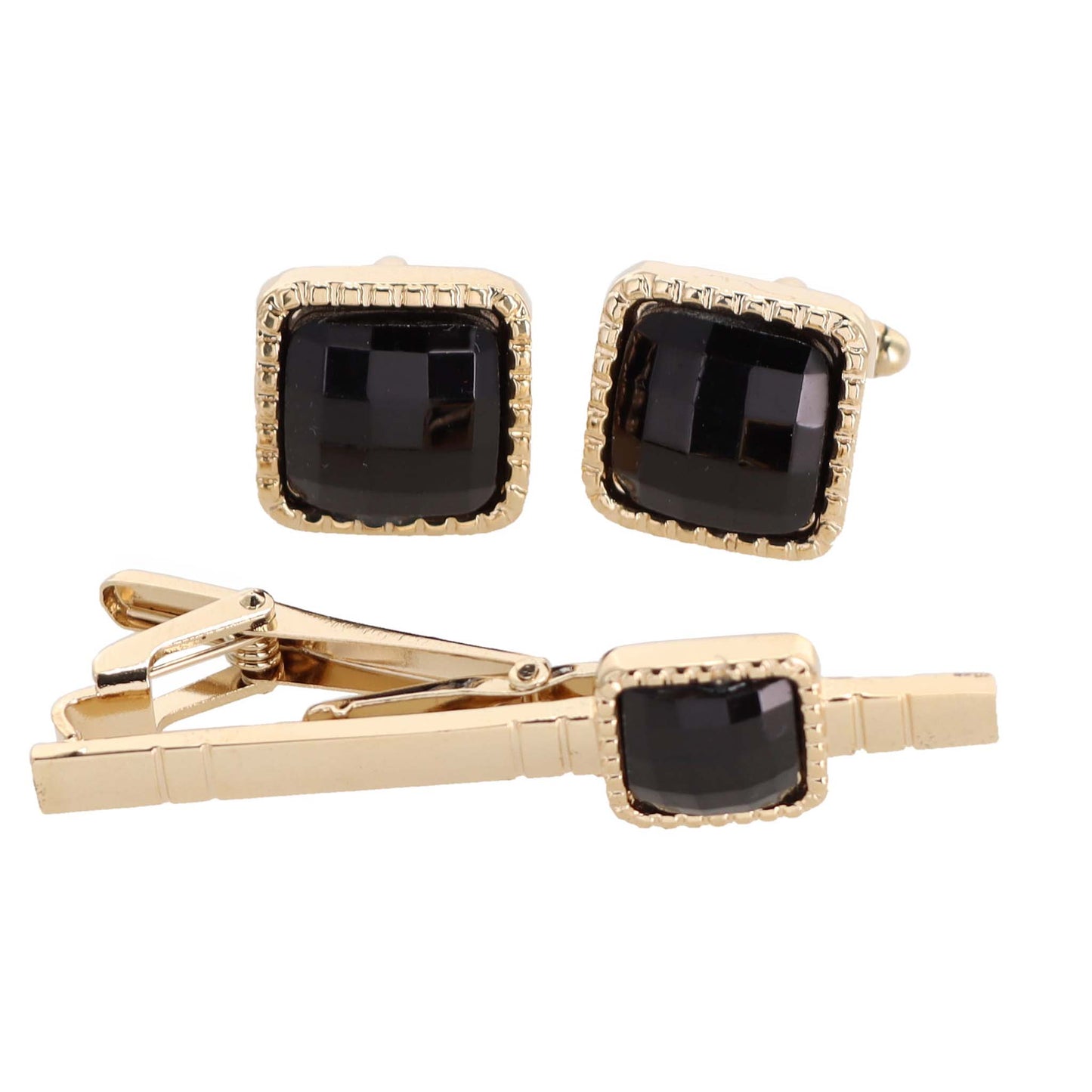 Vittorio Vico Square Colored Crystal Cufflinks & Tie Bar Set