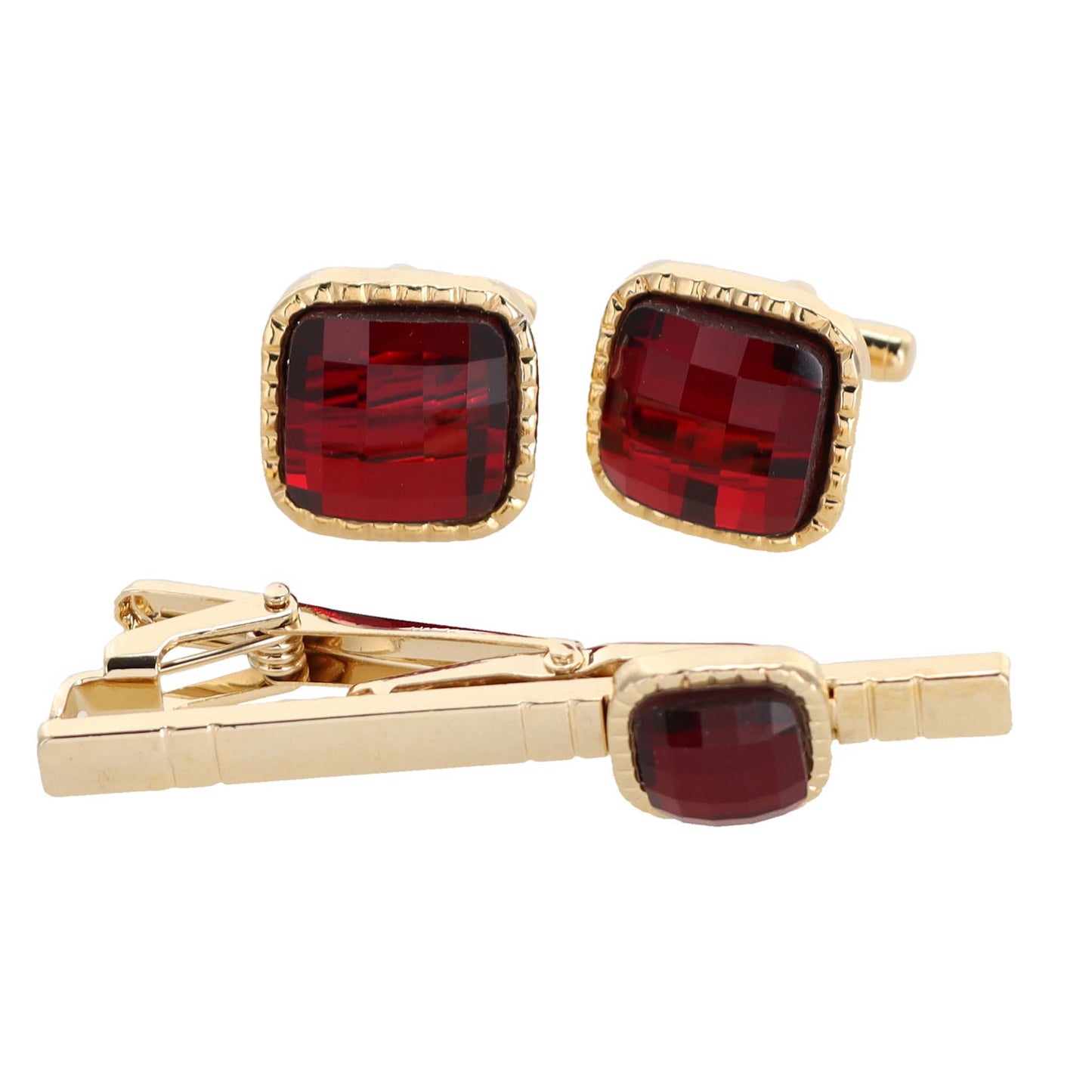 Vittorio Vico Square Colored Crystal Cufflinks & Tie Bar Set