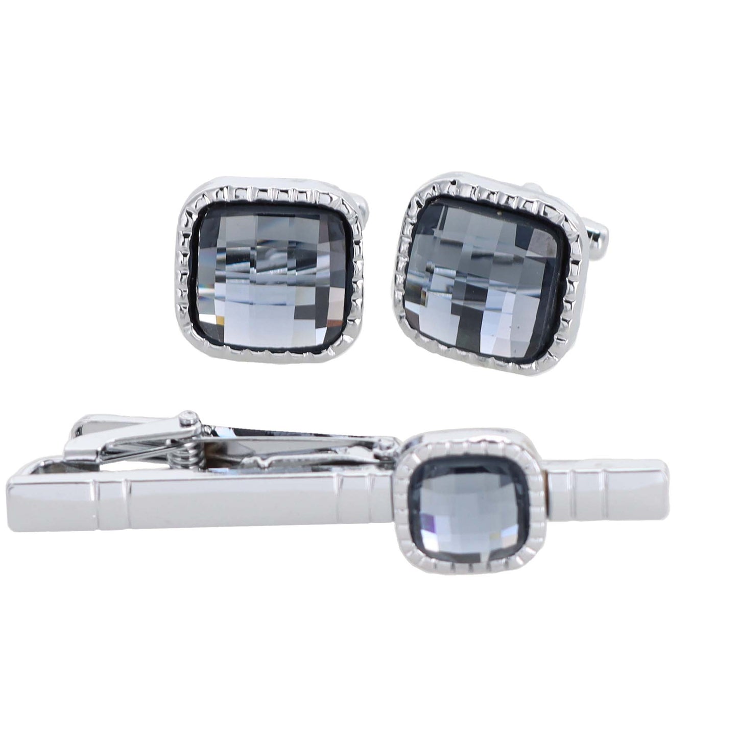 Vittorio Vico Square Colored Crystal Cufflinks & Tie Bar Set