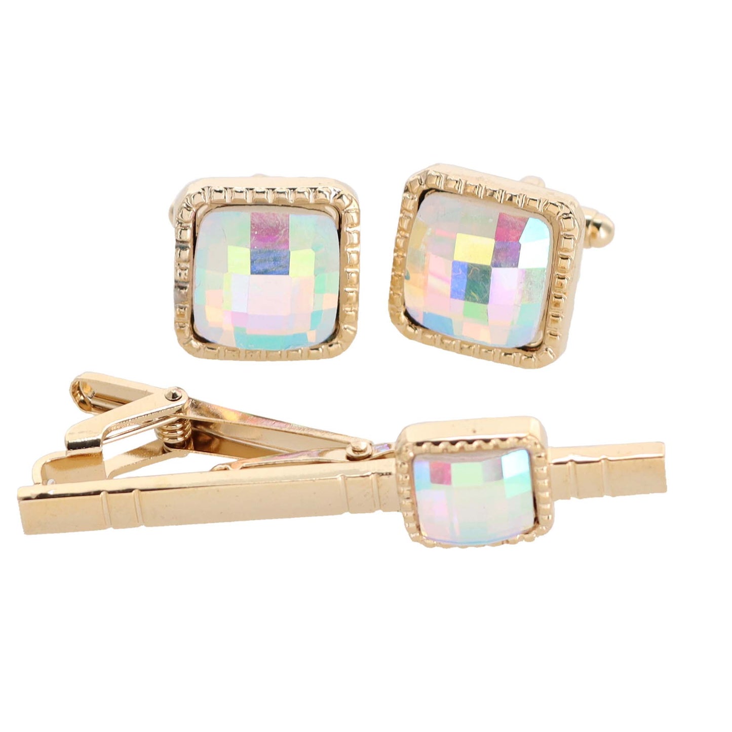 Vittorio Vico Square Colored Crystal Cufflinks & Tie Bar Set