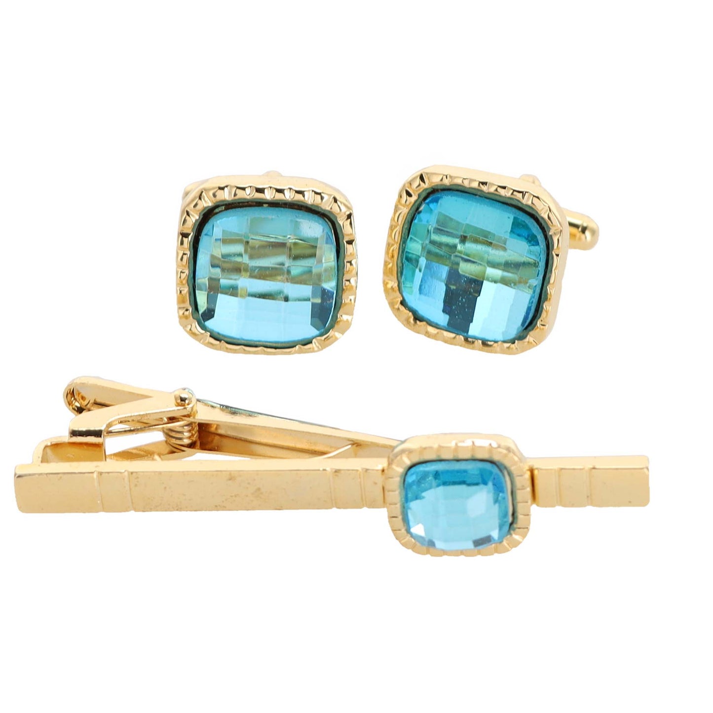 Vittorio Vico Square Colored Crystal Cufflinks & Tie Bar Set