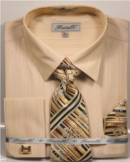 Fratello Men's French Cuff Dress Shirt Set - Tone on Tone Shirt | FRV4152P2 Banana